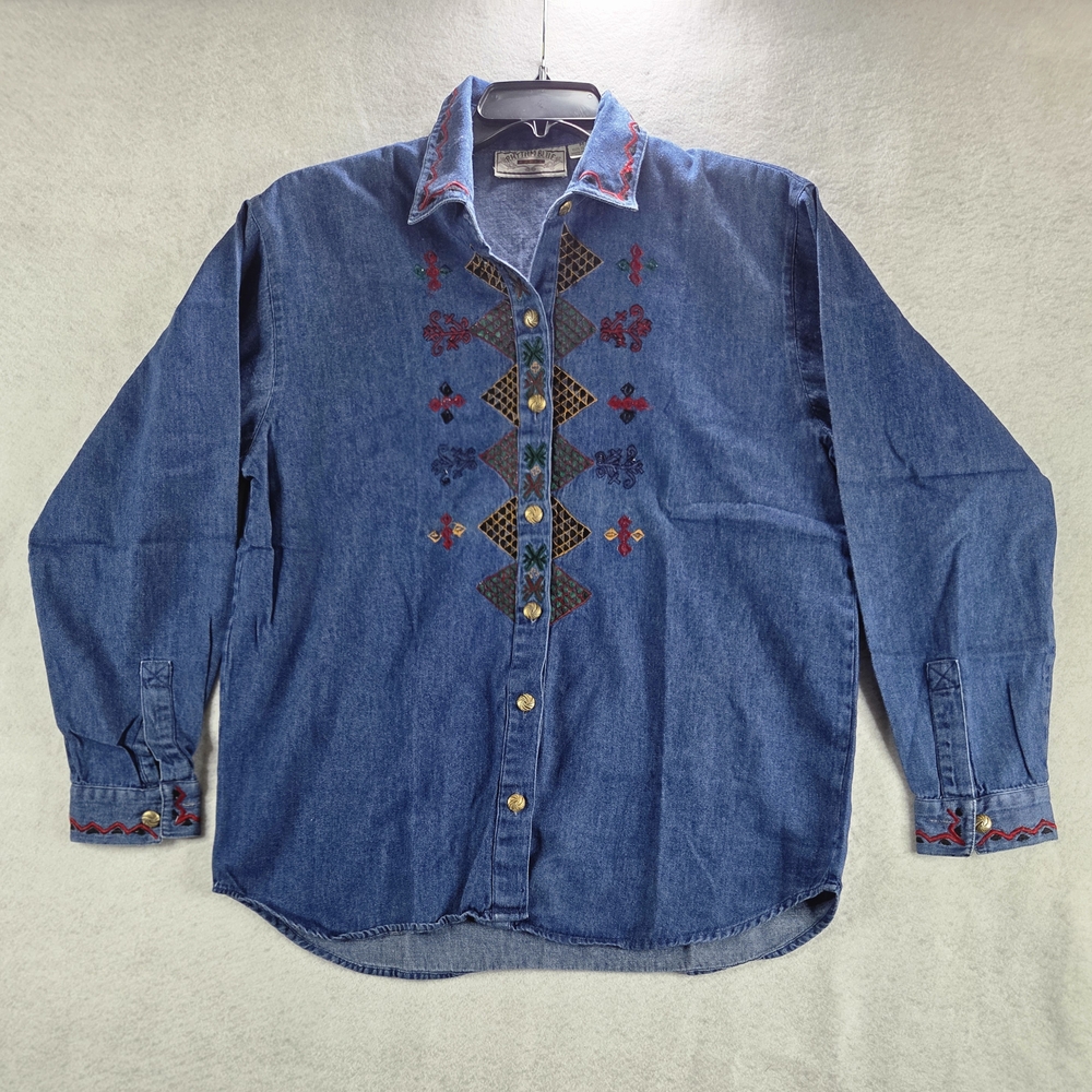 Blue and Red Button Down Shirt with Western Flair